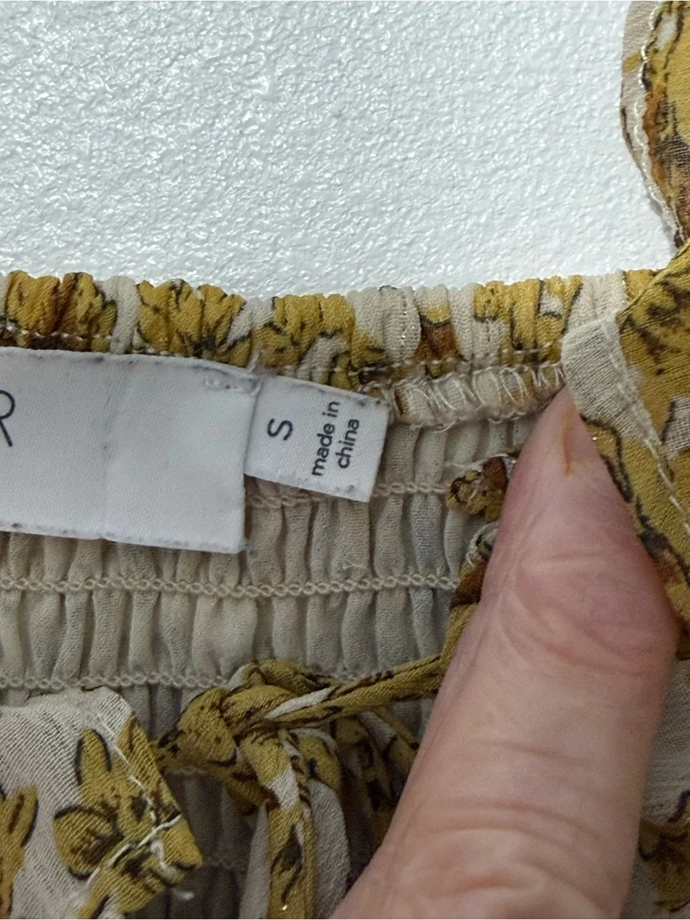 Astr the label Square Neck Ruched Top ivory mustard yellow floral blouse